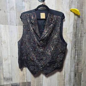 Wah Maker Vintage Paisley Tapestry Jacquard Satin Vest XL Western Cowboy Retro